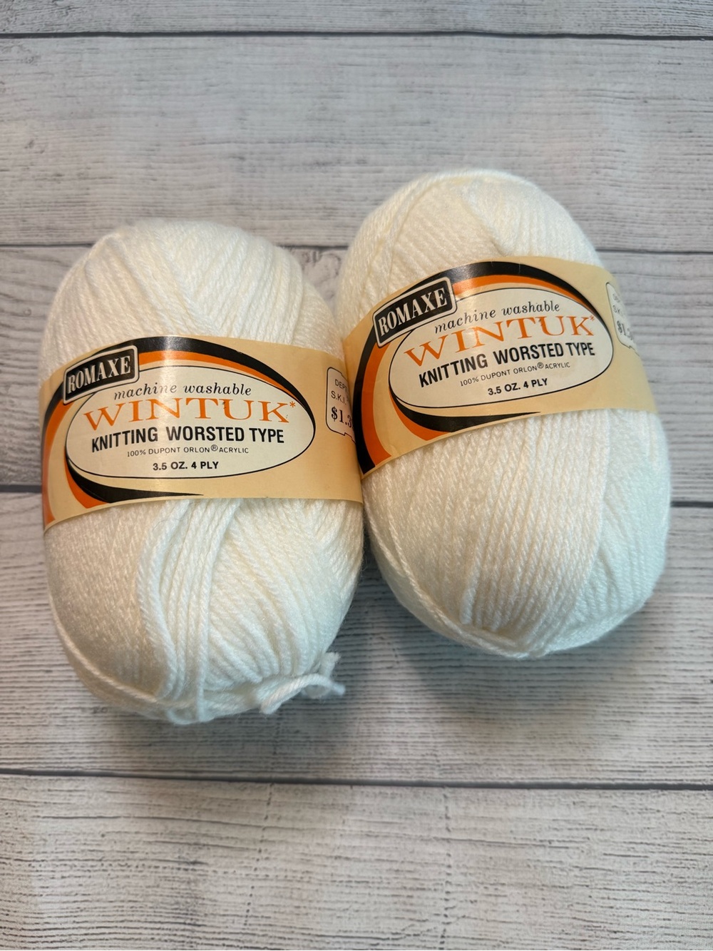 vintage white Romaxe Wintuk Knitting Worsted Type yarn - 2 pk